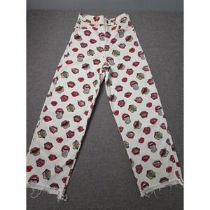 Wrangler Jeans Womens 27x31 Off White Denim Lips Graphic Raw Hem Straight Leg